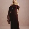 VESTIDO DE FESTA ABU DAHBI OMBRO FIVELA - MARROM