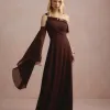 VESTIDO DE FESTA ABU DAHBI OMBRO FIVELA - MARROM