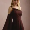 VESTIDO DE FESTA ABU DAHBI OMBRO FIVELA - MARROM