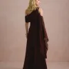 VESTIDO DE FESTA ABU DAHBI OMBRO FIVELA - MARROM