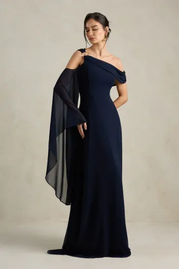 VESTIDO DE FESTA ABU DAHBI OMBRO FIVELA - AZUL MARINHO