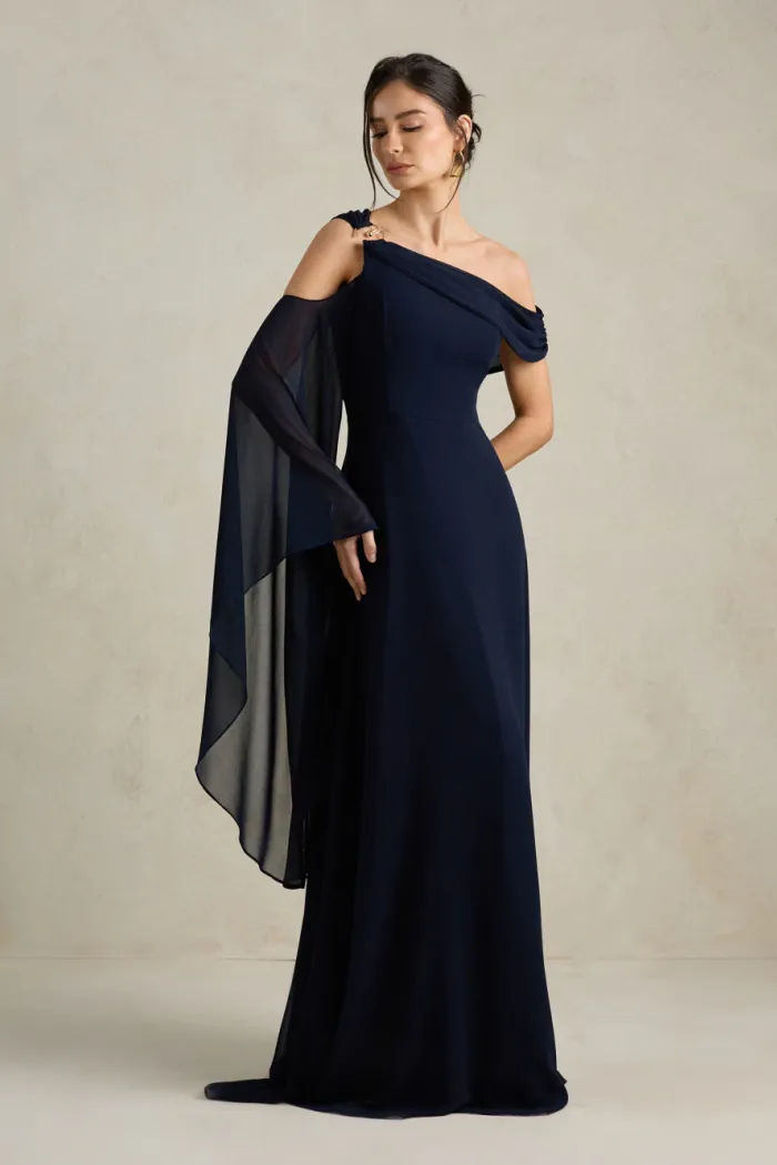 VESTIDO DE FESTA ABU DAHBI OMBRO FIVELA - AZUL MARINHO