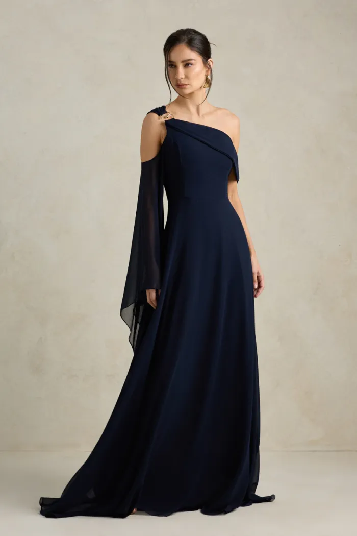 VESTIDO DE FESTA ABU DAHBI OMBRO FIVELA - AZUL MARINHO