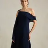 VESTIDO DE FESTA ABU DAHBI OMBRO FIVELA - AZUL MARINHO