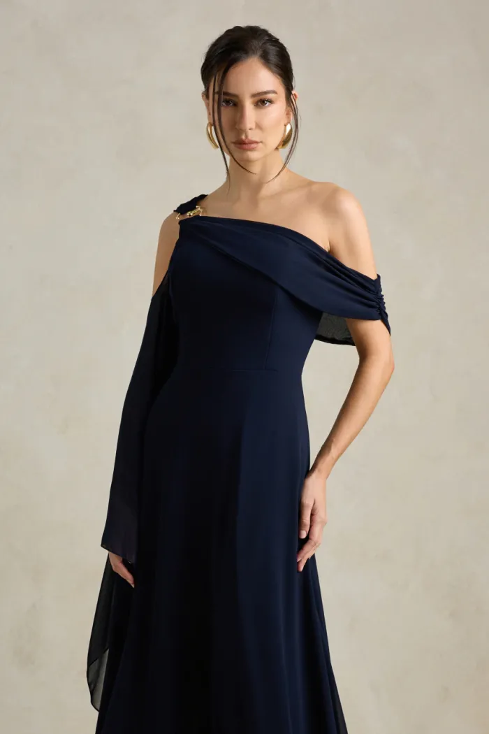 VESTIDO DE FESTA ABU DAHBI OMBRO FIVELA - AZUL MARINHO