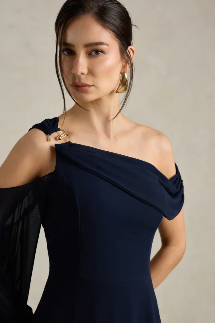 VESTIDO DE FESTA ABU DAHBI OMBRO FIVELA - AZUL MARINHO
