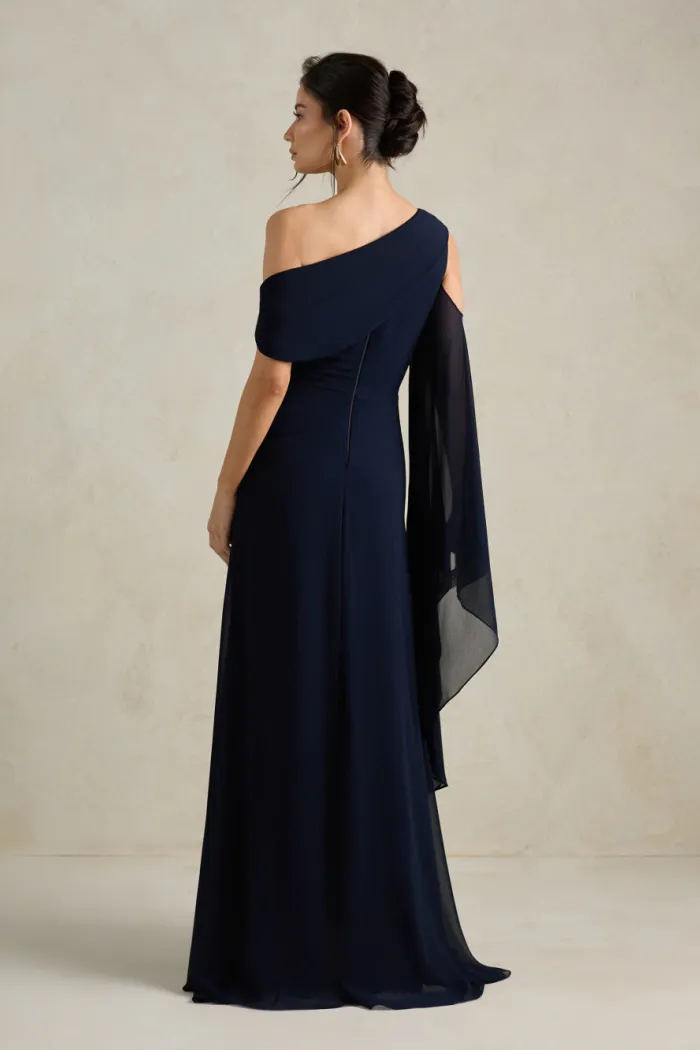 VESTIDO DE FESTA ABU DAHBI OMBRO FIVELA - AZUL MARINHO