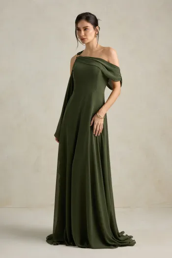 VESTIDO DE FESTA ABU DAHBI OMBRO FIVELA - VERDE OLIVA