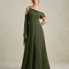 VESTIDO DE FESTA ABU DAHBI OMBRO FIVELA - VERDE OLIVA