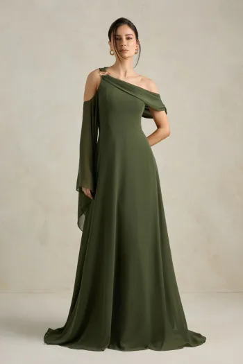 VESTIDO DE FESTA ABU DAHBI OMBRO FIVELA - VERDE OLIVA