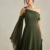 VESTIDO DE FESTA ABU DAHBI OMBRO FIVELA - VERDE OLIVA