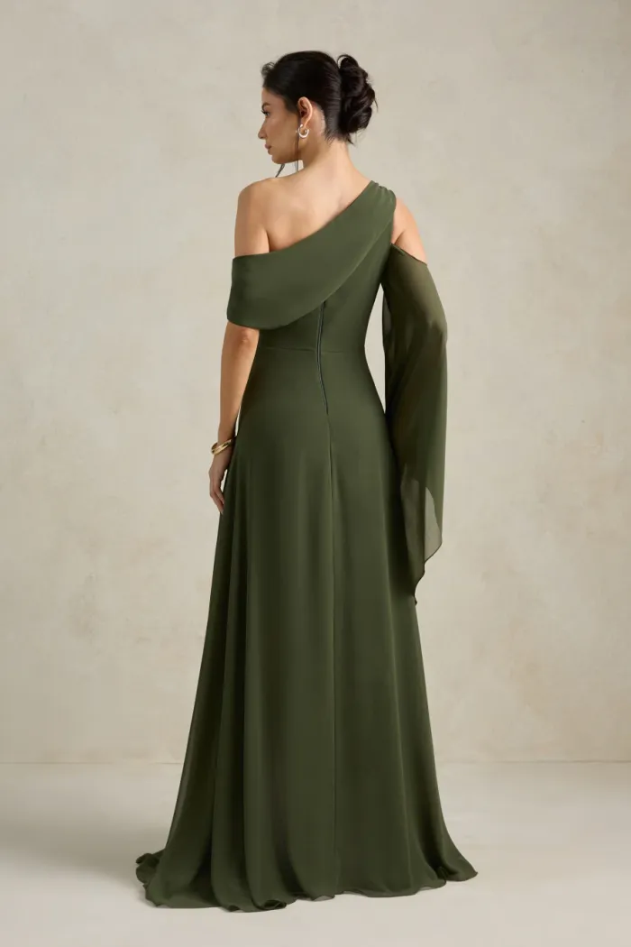 VESTIDO DE FESTA ABU DAHBI OMBRO FIVELA - VERDE OLIVA