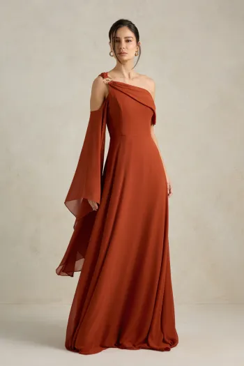 VESTIDO DE FESTA ABU DAHBI OMBRO FIVELA - TERRACOTA