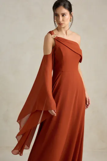 VESTIDO DE FESTA ABU DAHBI OMBRO FIVELA - TERRACOTA