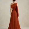 VESTIDO DE FESTA ABU DAHBI OMBRO FIVELA - TERRACOTA