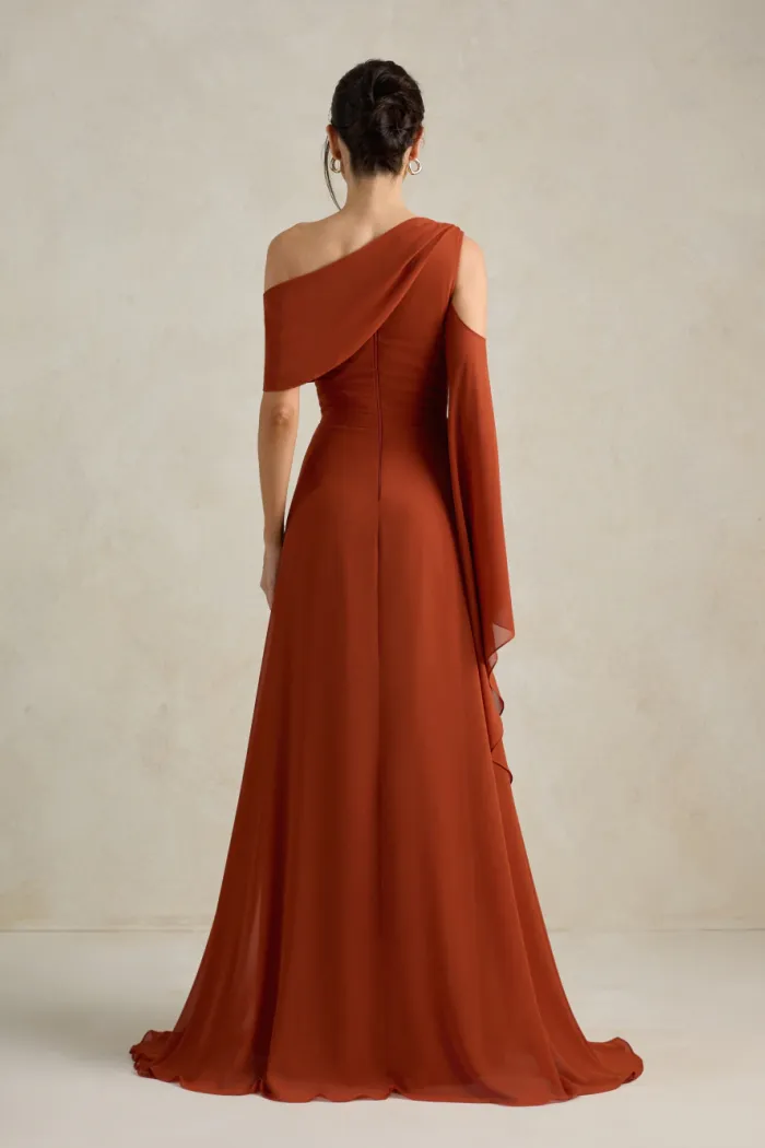 VESTIDO DE FESTA ABU DAHBI OMBRO FIVELA - TERRACOTA