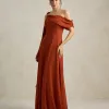 VESTIDO DE FESTA ABU DAHBI OMBRO FIVELA - TERRACOTA