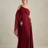 VESTIDO DE FESTA ABU DAHBI OMBRO FIVELA - VINHO