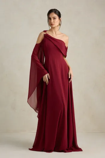 VESTIDO DE FESTA ABU DAHBI OMBRO FIVELA - VINHO