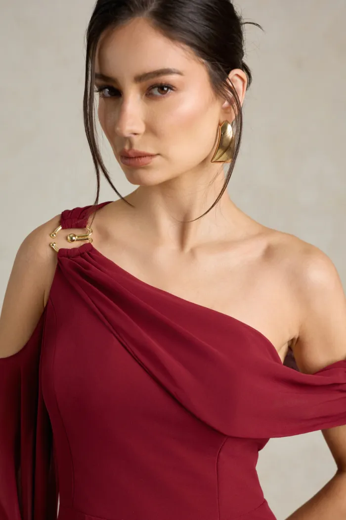 VESTIDO DE FESTA ABU DAHBI OMBRO FIVELA - VINHO