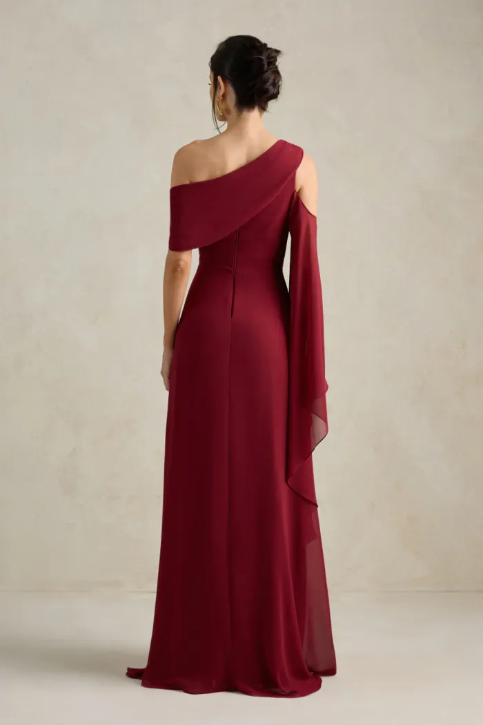 VESTIDO DE FESTA ABU DAHBI OMBRO FIVELA - VINHO