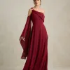 VESTIDO DE FESTA ABU DAHBI OMBRO FIVELA - VINHO
