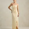 VESTIDO DE FESTA BARCELONA T.Q.C PLISSADO - AMARELO