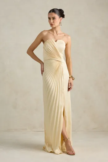 VESTIDO DE FESTA BARCELONA T.Q.C PLISSADO - AMARELO