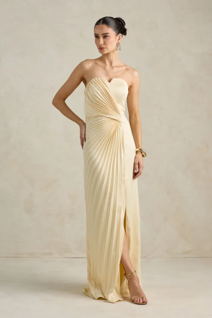 VESTIDO DE FESTA BARCELONA T.Q.C PLISSADO - AMARELO