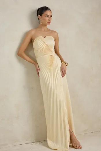 VESTIDO DE FESTA BARCELONA T.Q.C PLISSADO - AMARELO