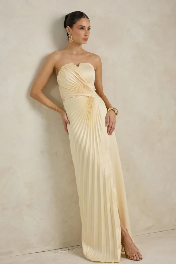 VESTIDO DE FESTA BARCELONA T.Q.C PLISSADO - AMARELO