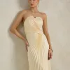 VESTIDO DE FESTA BARCELONA T.Q.C PLISSADO - AMARELO