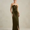 VESTIDO DE FESTA BARCELONA T.Q.C PLISSADO - VERDE OLIVA