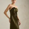 VESTIDO DE FESTA BARCELONA T.Q.C PLISSADO - VERDE OLIVA