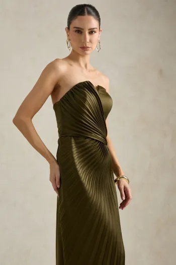 VESTIDO DE FESTA BARCELONA T.Q.C PLISSADO - VERDE OLIVA