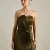 VESTIDO DE FESTA BARCELONA T.Q.C PLISSADO - VERDE OLIVA