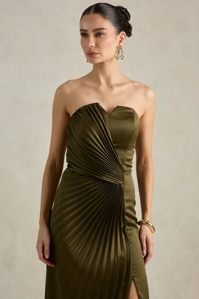VESTIDO DE FESTA BARCELONA T.Q.C PLISSADO - VERDE OLIVA