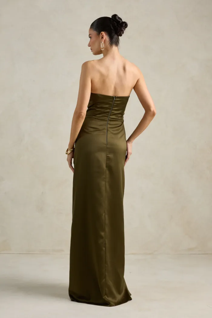 VESTIDO DE FESTA BARCELONA T.Q.C PLISSADO - VERDE OLIVA