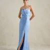 VESTIDO DE FESTA BARCELONA T.Q.C PLISSADO - AZUL SERENITY