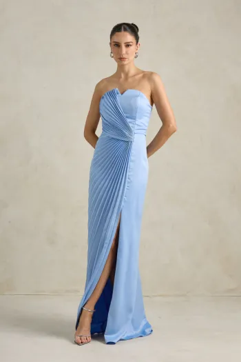 VESTIDO DE FESTA BARCELONA T.Q.C PLISSADO - AZUL SERENITY