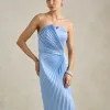 VESTIDO DE FESTA BARCELONA T.Q.C PLISSADO - AZUL SERENITY