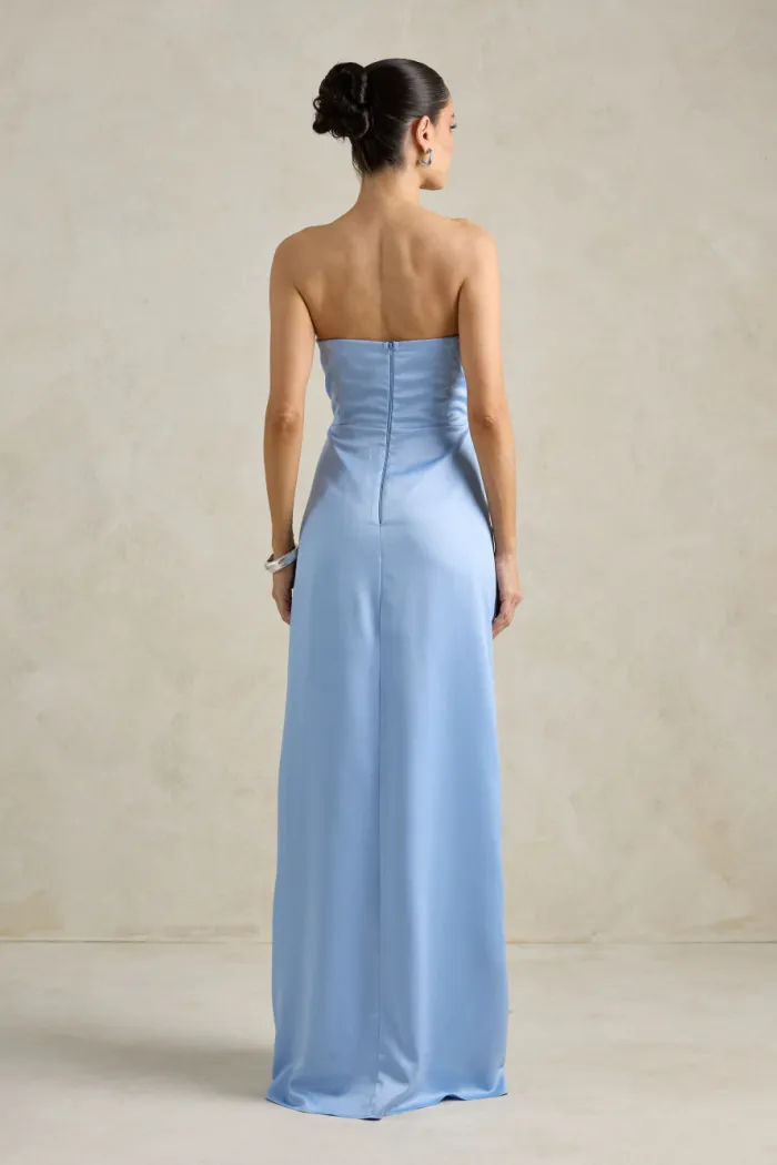 VESTIDO DE FESTA BARCELONA T.Q.C PLISSADO - AZUL SERENITY
