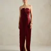 VESTIDO DE FESTA BARCELONA T.Q.C PLISSADO - VINHO