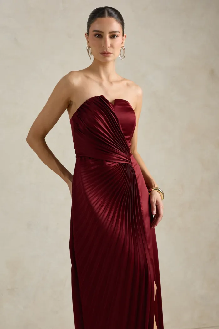VESTIDO DE FESTA BARCELONA T.Q.C PLISSADO - VINHO