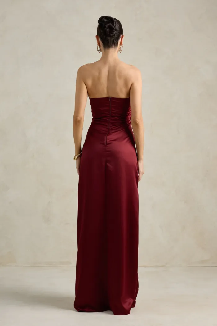 VESTIDO DE FESTA BARCELONA T.Q.C PLISSADO - VINHO