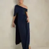 VESTIDO DE FESTA BEATRICE JERSEY UM OMBRO CAPA - AZUL MARINHO