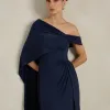VESTIDO DE FESTA BEATRICE JERSEY UM OMBRO CAPA - AZUL MARINHO