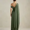 VESTIDO DE FESTA BEATRICE JERSEY UM OMBRO CAPA - VERDE OLIVA