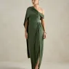 VESTIDO DE FESTA BEATRICE JERSEY UM OMBRO CAPA - VERDE OLIVA