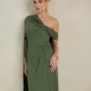 VESTIDO DE FESTA BEATRICE JERSEY UM OMBRO CAPA - VERDE OLIVA